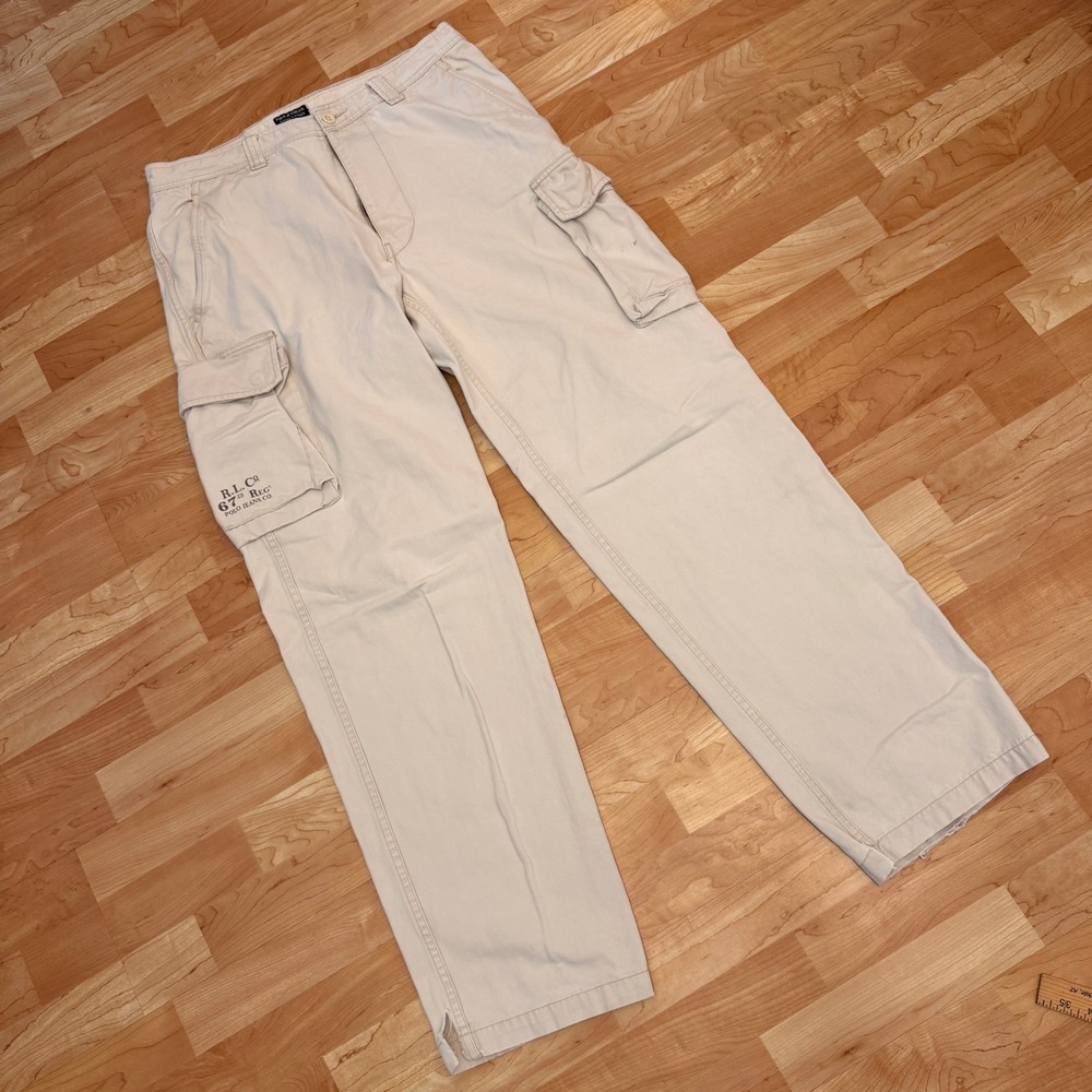 Polo Jeans‎ Co Ralph Lauren Mens Cargo Pants 34x34 Beige Tan Cotton Straight Leg